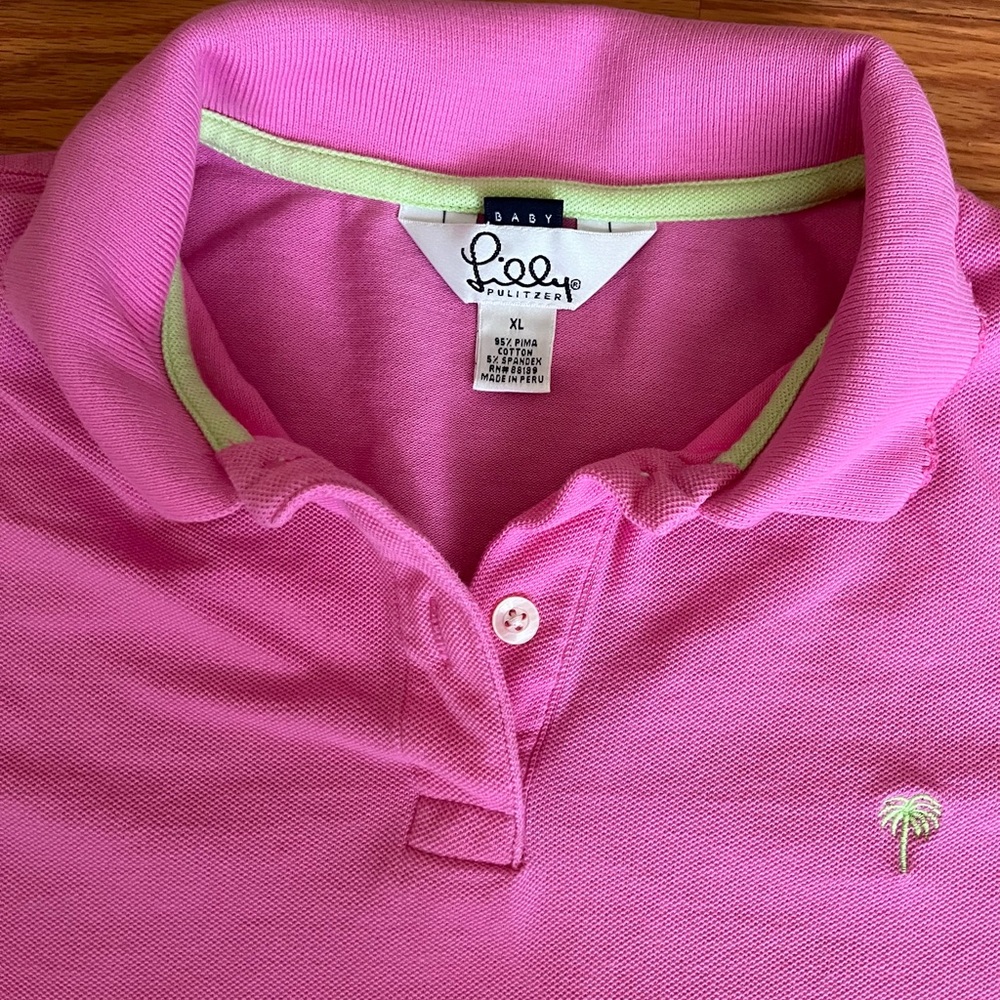 Lilly Pulitzer Pink and Green Polo Shirt with Classic Collar